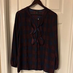 Ann Taylor Checkered Ruffle Blouse